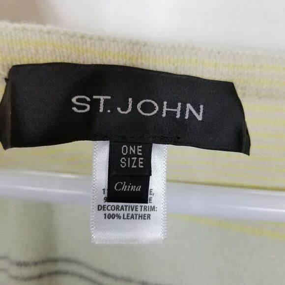 St. John Women Wool Cashmere Poncho Cardigan One Size Leather Trim Yellow Blue - Picture 3 of 4